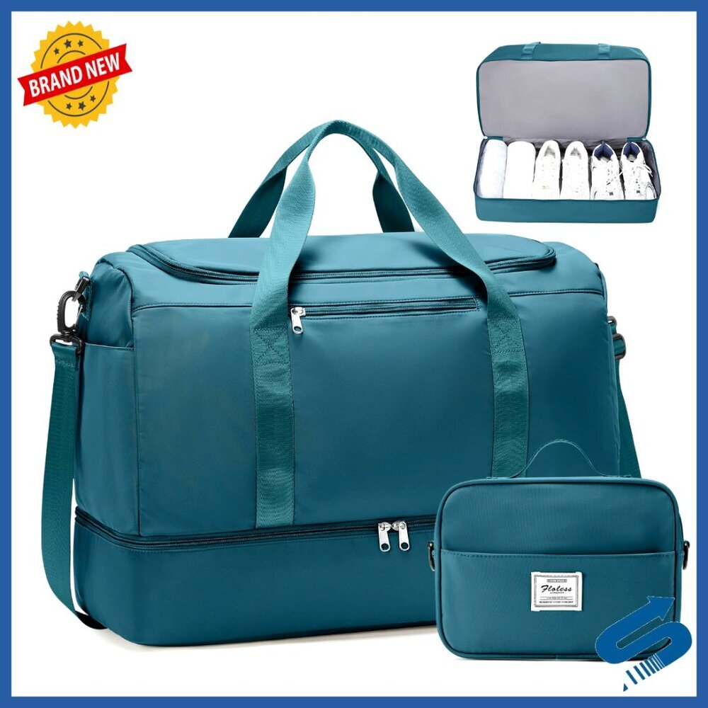 XL Water-Resistant Travel Duffle Bag with Shoe Compartment & Toiletry Bag